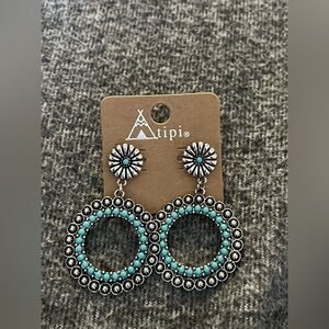 Tipi Turquoise/Silver Boho Indie Coachella Stagecoach Hoop Earrings
